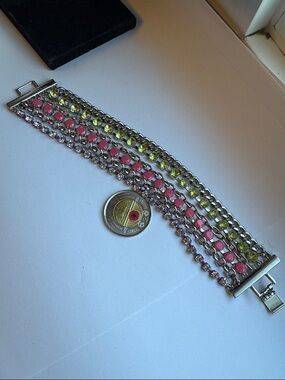 Bright Pink Lime Green Crystal Statement Layered Cuff/bracelet #228